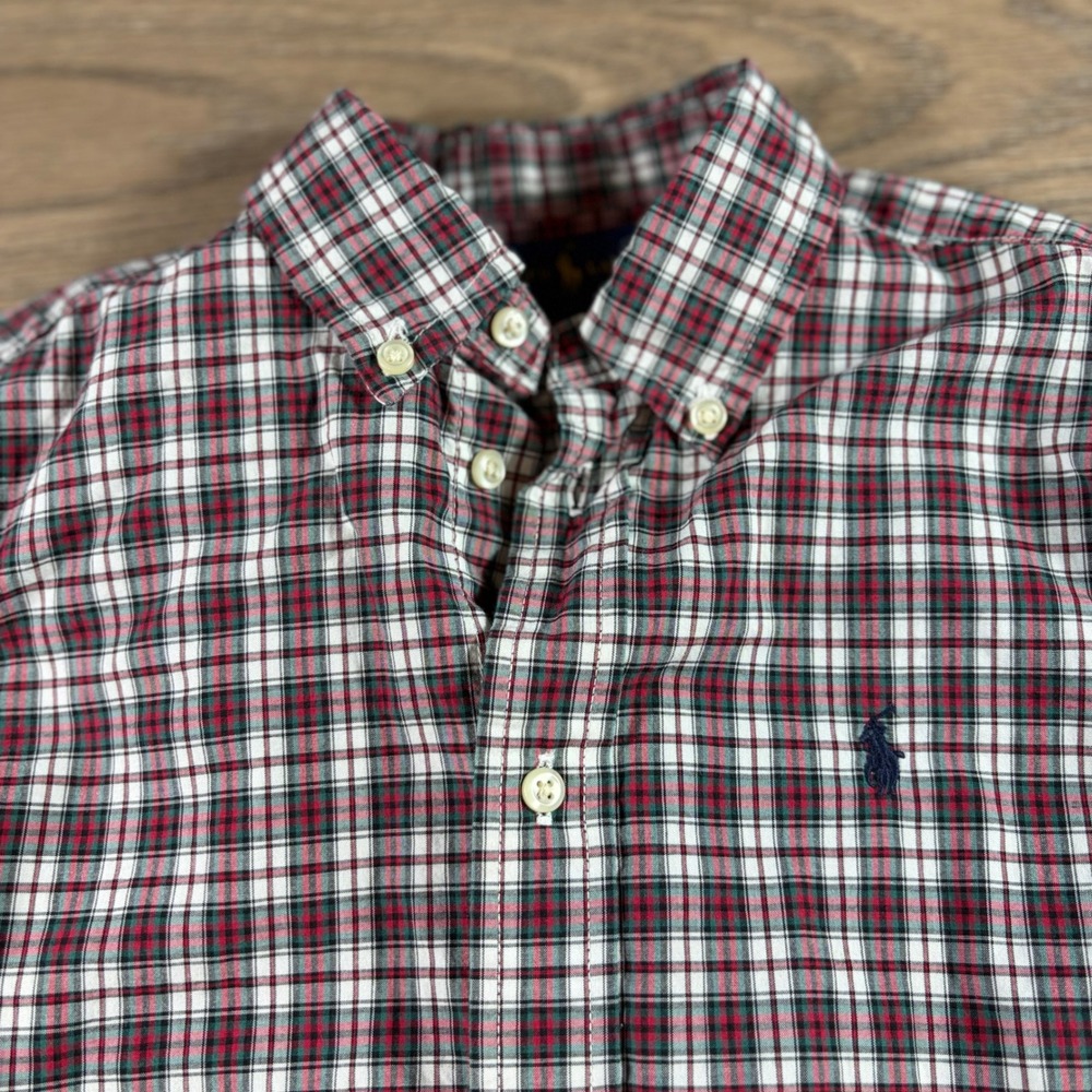 Ralph Lauren Boys Red Plaid Button Down Shirt Size 7 Holiday Christmas Preppy